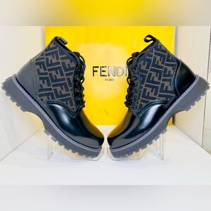 Fendi Force FF Biker Ancle Boots Calf and Goat Leather Size EU-10 New with Box!